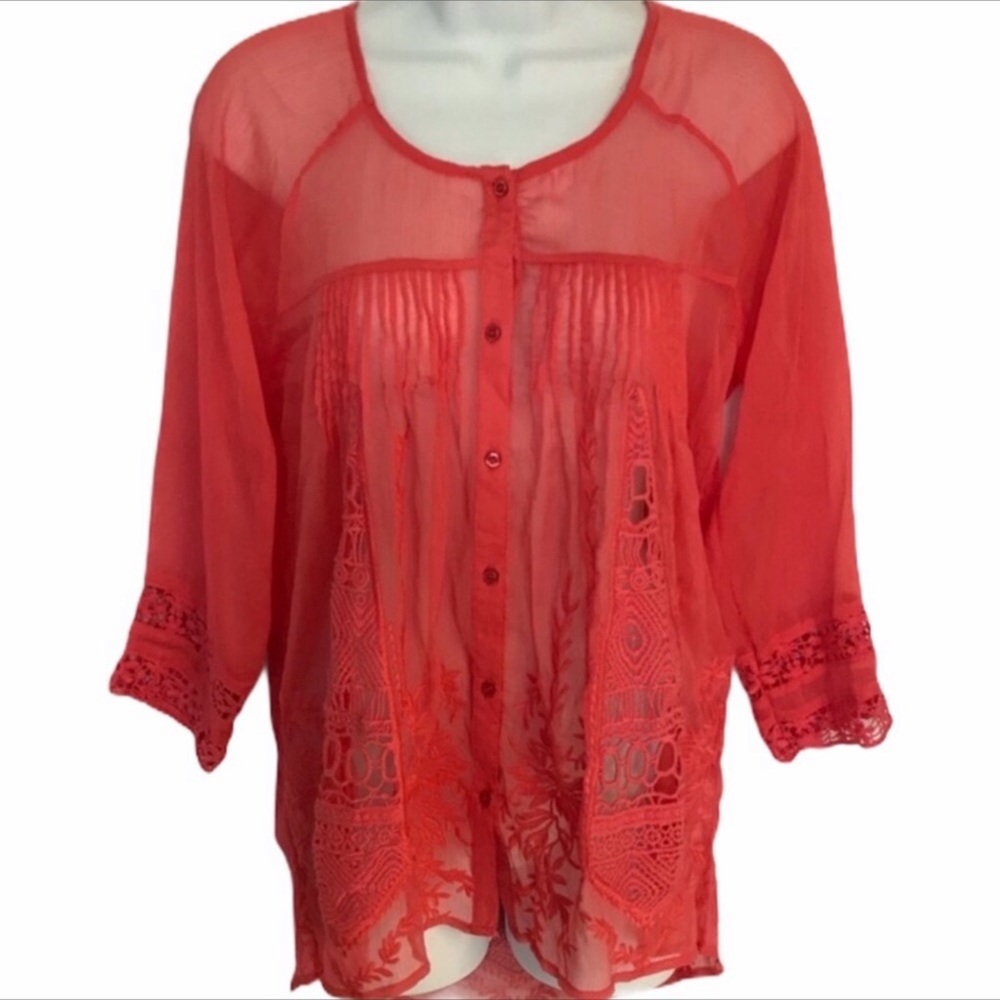 Monoreno sheer embroidered top NWT